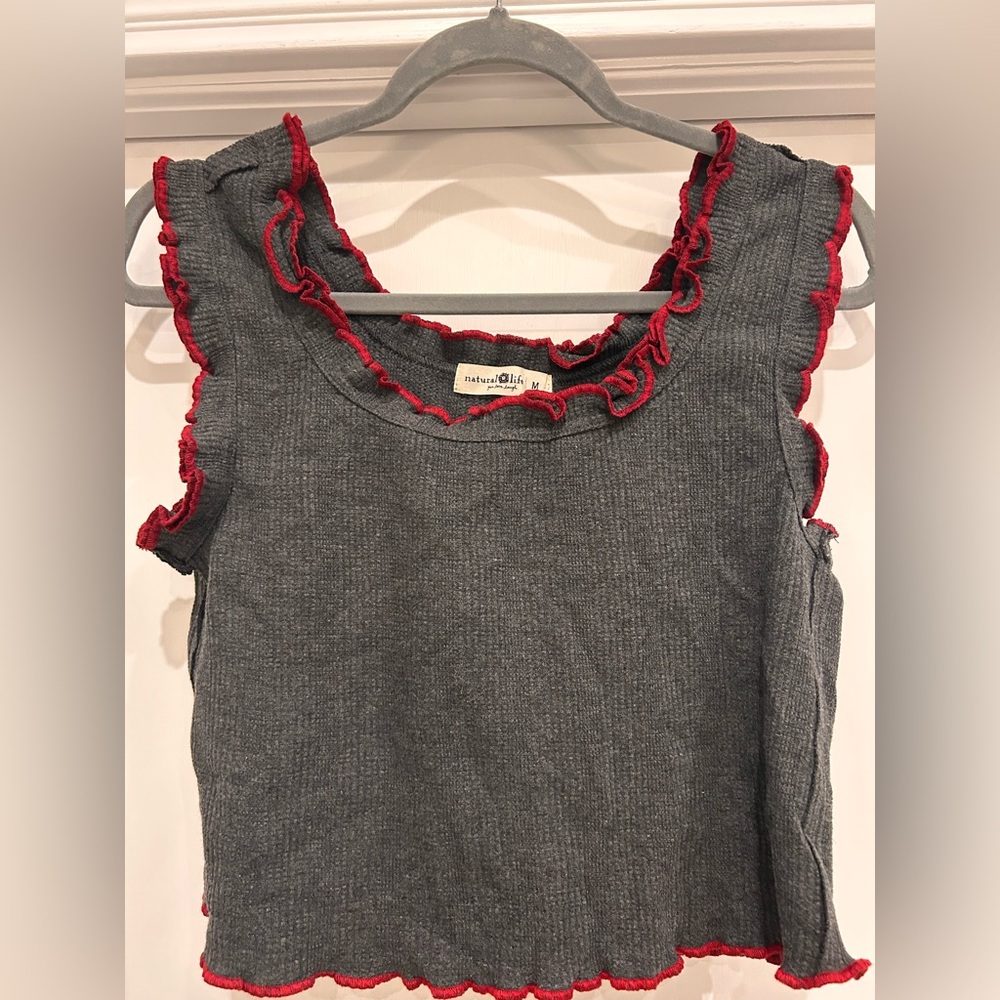 Natural Life Sleeveless Top with Red Trim